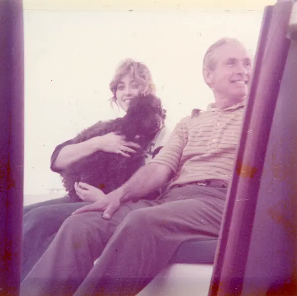 Photo Restoration Before Dad, Daughter, and Dog before