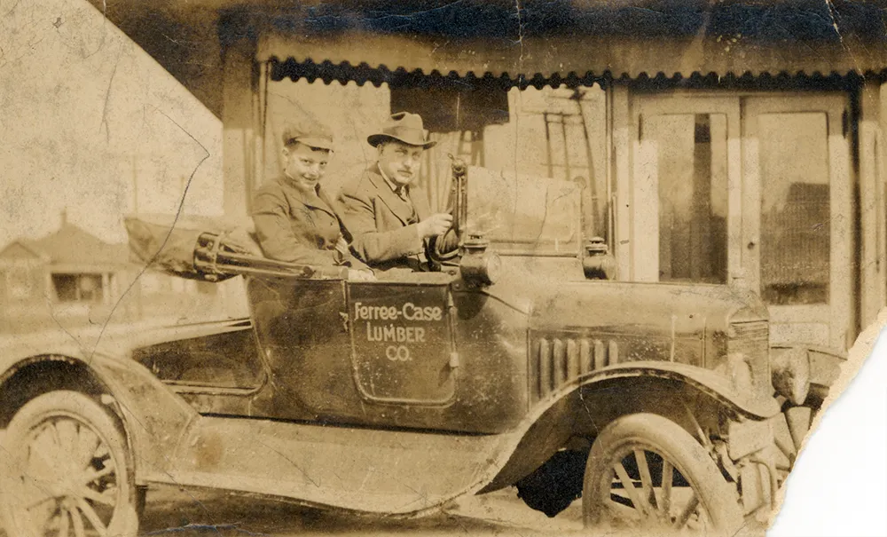 Photo Restoration Father, Son in Car before